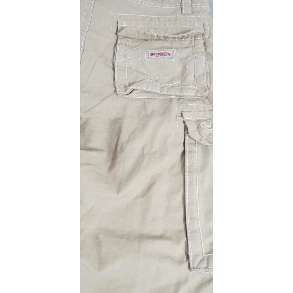 True Religion Big T Non Denim Cargo Pants Khaki 34x31 Men Workwear Utility Rope